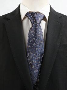 1pc Deep Blue Background Gold & Silver Small Rose Pattern Tie, Luxury Vintage Floral Design, Suitable For Banquet And Commute - Dark Blue - View 5