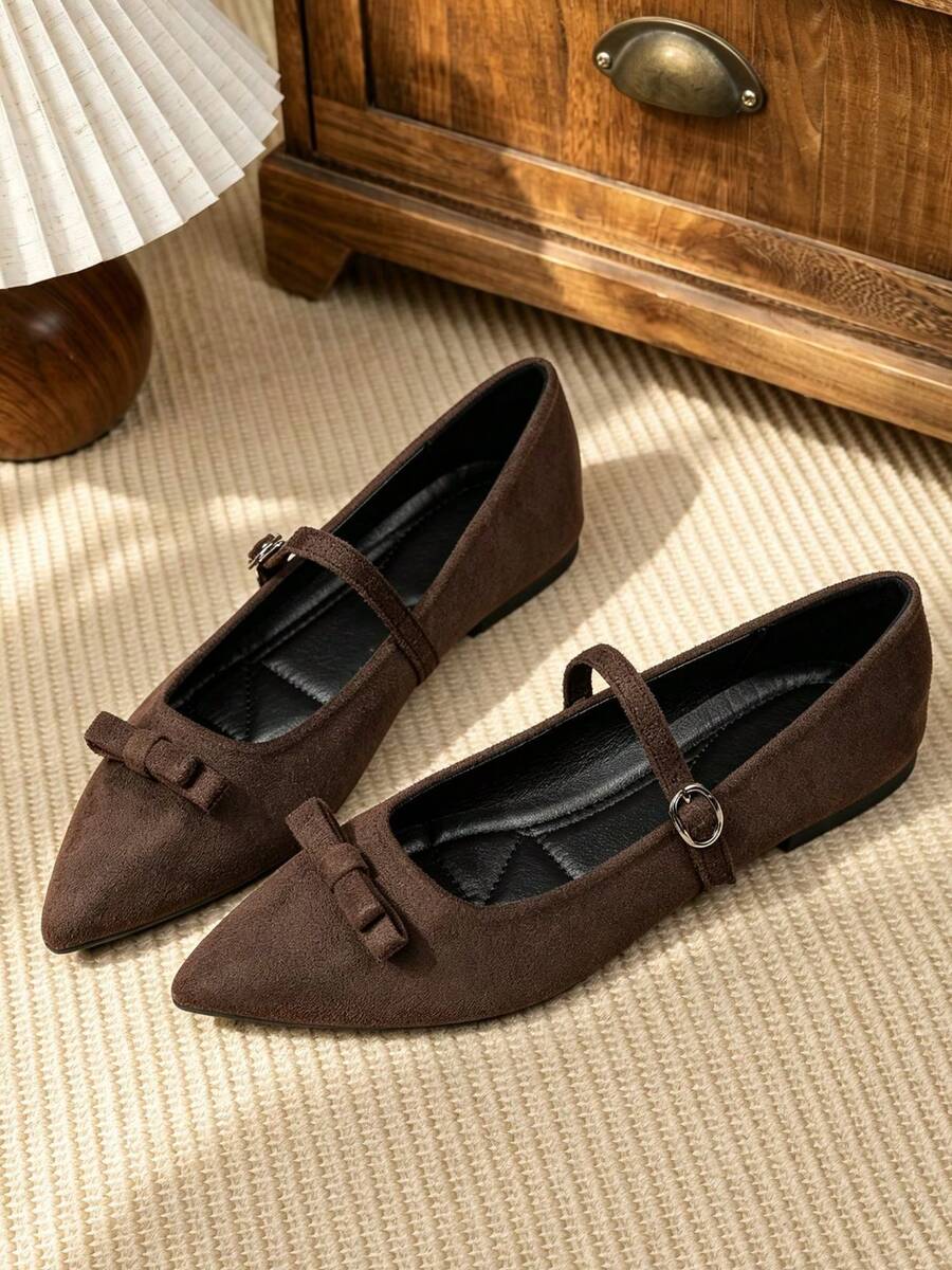 Pointed Toe Women's Ballet Shoes Vintage Mary Jane Shoes - Rust Brown - View 1