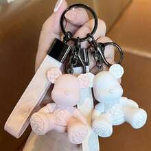 1pc/Set Bear Keychain, Women's Resin Material Key Chain, Holiday Keychain Pendant, Cartoon Exquisite Leather Rope Plaid Sitting Bear Creative Car Keychain Backpack Charm, Couple Small Gift, Perfect Gift For Mom, Girlfriend, Party, Birthday Party - Multicolor - View 6