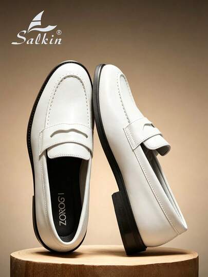 Salkin Sepatu Loafer Desainer Vintage Mewah Penny untuk Pria, Sepatu Formal Pria Putih Lembut dan Nyaman, Kemewahan Terjangkau untuk Kehidupan Modern, Tanpa Lecet, Sepatu Kasual, Sepatu Bisnis dan Sosial untuk Pria, Sepatu Harian untuk Kantor, Pesta, Pernikahan, Pasangan, Kencan, Makan Malam Romantis, Hadiah Liburan, Kembali ke Sekolah, Sepatu Pelajar, Gaya Kampus, Cocok untuk Semua Musim