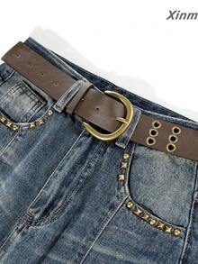 Jeans femme vintage américain délavé et usé, jambe courbe et large, taille haute amincissante, pantalon long élégant pour voyage, décontracté, vacances, début d'automne - Bleu azur - Voir 4