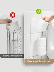 1pc No-Drill Wall-Mounted Toilet Paper Holder, Bathroom Roll Paper Rack, Adhesive Door Mount, Kitchen Paper Towel Holder, Suitable For Kitchen And Bathroom Storage, Bathroom Accessories - Multicolor - View 3