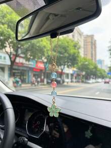Pink Cherry Blossom Colorful Bead Car Hanging Ornament, Colorful Round Bead Chain Car Rearview Mirror Pendant, Sweet Cherry Blossom Design Car Rearview Mirror Hanging Decoration, Highly Attractive Women's Car Interior, Holiday Gift - Flowers - View 6