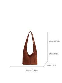 New Faux Suede Large Capacity Casual Shoulder Tote Bag, Colorblock Contrast Rivet Hobo Bag, Elegant Versatile Commuter Bag For Women - Multicolor - View 7