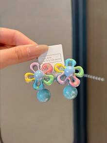 5pcs/1pc Cartoon Color Block Flower Hair Ties, Colorful Hairbands, Beaded Cute Candy Color Hair Ropes, High Elasticity Ponytail Hair Clips, Non-Damaging Hair Accessories, High Durability, Suitable For Daily Use, Random Color - Multicolor - View 8