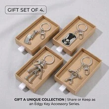 Vintage Metal Keychain Pendant, Antique Silver Key Ring, Decorated With Skull, Dog Tag, Mechanical Robot And Bodybuilder Charms, Suitable For Backpack Decoration And Car Key Storage Organization - Multicolor - View 1