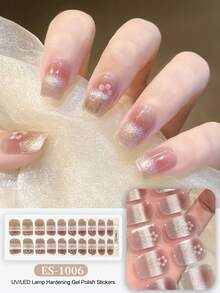 Christmas Semi Cured Gel Nail Strips, 20Pcs Long Lasting Salon Quality Wraps, Easy Apply & Remove Gel Nail Stickers With UV Light - Rose Gold - View 2