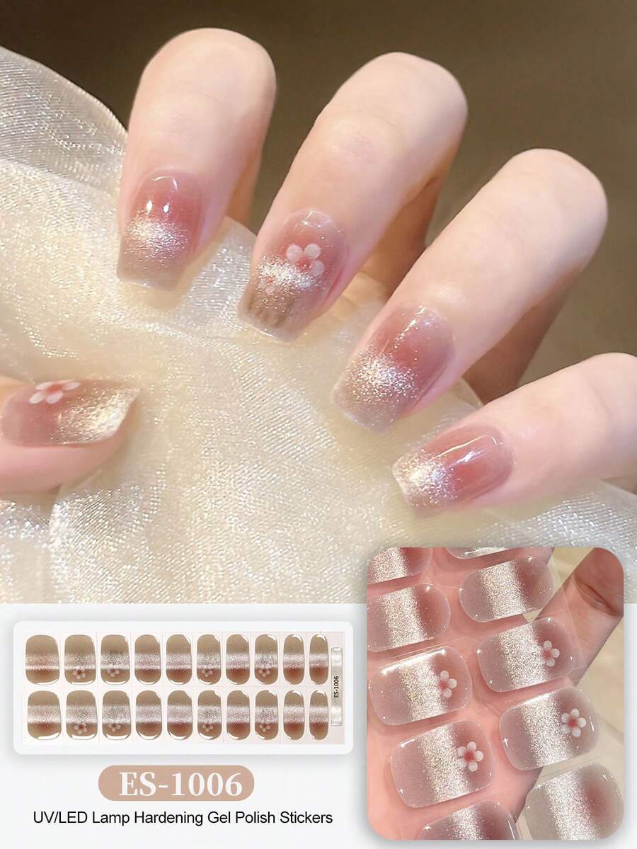 Christmas Semi Cured Gel Nail Strips, 20Pcs Long Lasting Salon Quality Wraps, Easy Apply & Remove Gel Nail Stickers With UV Light