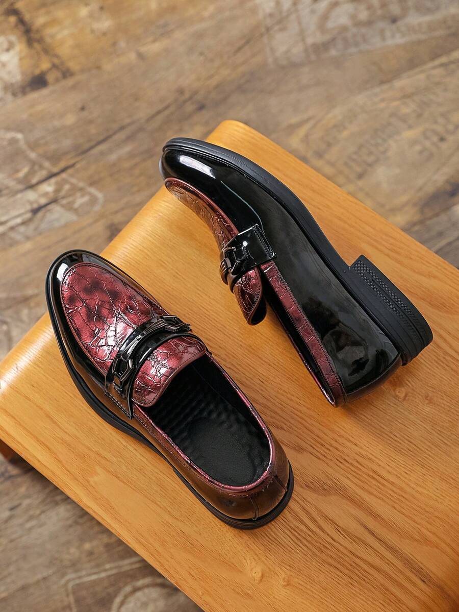 Men's Burgundy & Black Two-Tone Crocodile Embossed Loafers With Metal ...