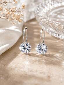 FOREVER QUEEN 1pc 925 Sterling Silver Colorful Pendant Earrings, Round Cut Cubic Zirconia Hook Earrings, Women's Style - Single - View 7