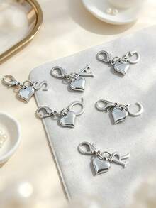 Silvery Exquisite Small Heart Pendant/Silvery 26-Letter Lobster Clasp Keychain/Suitable For Bags, Wallets, Handbags Keys And Other Decorative Hangings - Multicolor - View 1