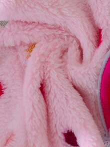 Girls Cute Embroidered Rainbow & Colorful Polka Dot Hooded Fleece Jacket, Children Autumn Winter Warm Thick Plush Zipper Coat - Pink - View 6