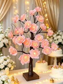 1PC 24LED 60CM Pink Rose Tree Lamp USB & 3AA Battery Operated Table Light For Christmas New Year Bedroom Home Decor - Yellow - View 10