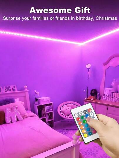 Decoración Navideña Tira de Luces LED RGB 3535 con Control Remoto de 24 Teclas, Alimentada por USB, Decoración de Halloween para Dormitorio, Sala de Estar, Tira de Retroiluminación de TV, Adecuada para Vacaciones, Fiestas, Habitaciones, Cocinas, Televisores, Decoración del Hogar y Otras Ocasiones.