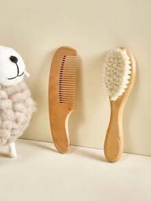Soft Brush Set And Small Wooden Comb For Baby Hair Cleaning, Bathroom Cleaning Tools, Suitable For All Hair Types, Portable Dry Hair Care Set - Multicolor - View 5