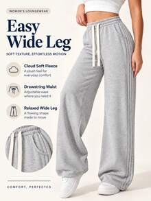 Women's Loose Fit Wide Leg Pants With Drawstring Elastic Waist And Side Pockets Casual Full Length Trousers For Everyday Wear - Grey - View 1