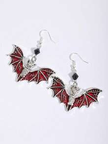 2 buah Anting Kelelawar Manik-Manik Hitam Gaya Gotik Vintage untuk Wanita, Halloween - Merah - View 2