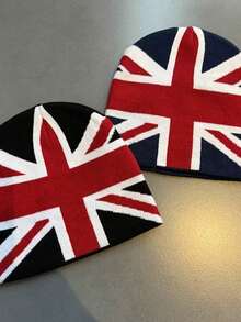 1 buah Topi Rajut Jacquard Union Jack Gaya Eropa & Amerika, Topi Rajut Hip-Hop Hangat Unisex Musim Gugur/Dingin yang Dapat Dipersonalisasi - A - View 4