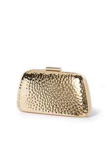 Dedoo 1pc Fashion Metal Decor Mini Box Clutch, Elegant Shiny Metal Strip Design, Luxury Style For Women, Suitable For Evening Party, Wedding, Ball - Gold - View 5