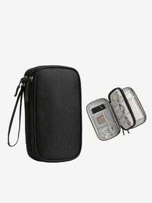 Multifunctional Digital Accessories Storage Bag, Double Layer Large Capacity Waterproof Data Cable Organizer, Portable Handheld Earphone USB Drive Power Bank Power Cord Organizer, Travel Shockproof Electronic Accessories Storage Bag - A - View 15