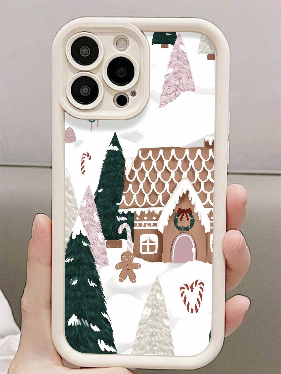 1pc Fashionable Christmas Element Snowy Gingerbread House Pattern White Diamond Sand Anti-Drop Anti-Fingerprint Full Coverage Phone Case Compatible With IPhone 16/16Pro/16Plus/15/15ProMax/15Pro/11/12/13/14ProMax/11Pro/11ProMax/12Pro/12ProMax/13Pro/13ProMax/14Pro/14ProMax Soft Shell Premium Creative - Multicolor - View 1