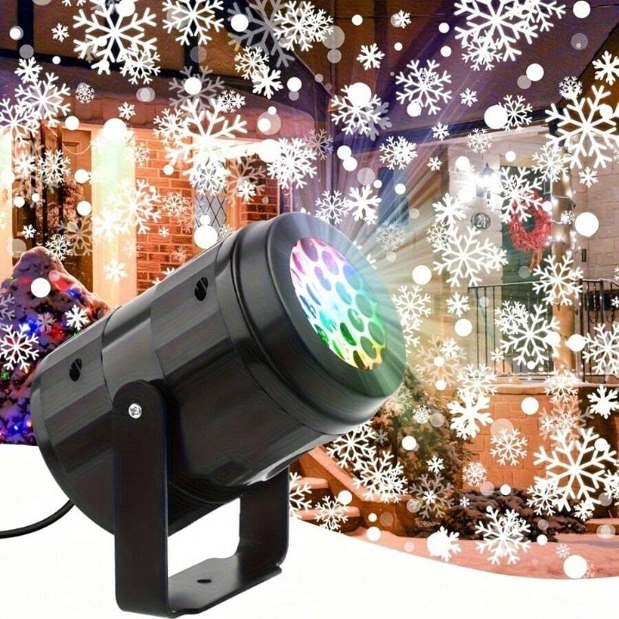 Lampu Proyeksi Kepingan Salju Natal USB – Lampu Malam Dekoratif Meriah yang Menampilkan Pola Kepingan Salju yang Menciptakan Suasana Bersalju. Mudah Digunakan dan Sempurna untuk Liburan; Pilihan Ideal untuk Natal, Halloween, Thanksgiving, atau Ulang Tahun. - Proyektor Kepingan Salju - View 1