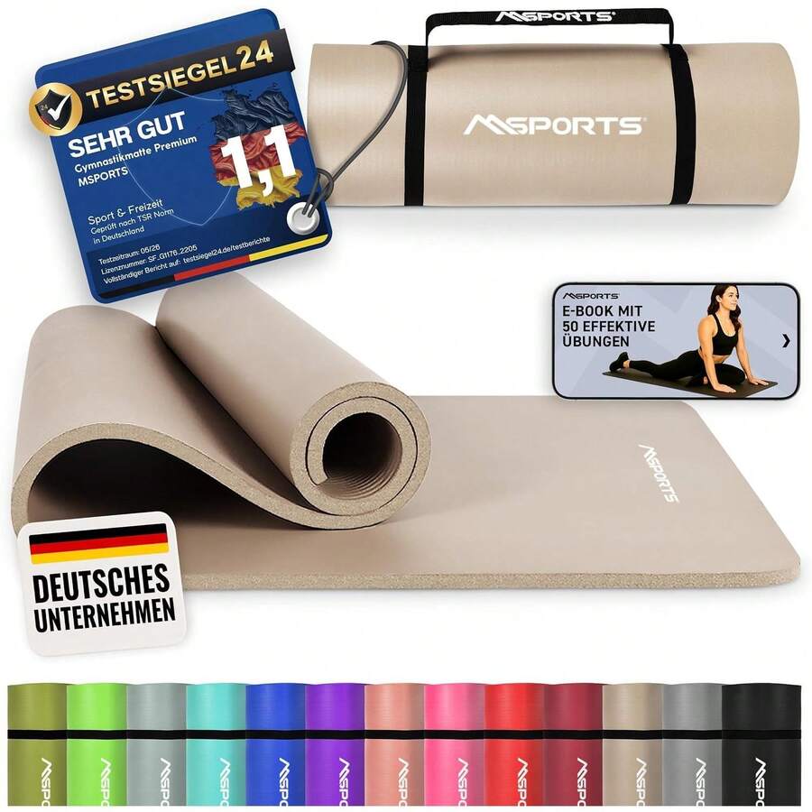 Gymnastikmatte Premium - rutschfeste Fitness- & Yogamatte - Beige-Karamell - Übersicht 1