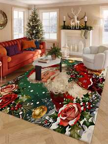 Keset Pintu Motif Mawar Santa Claus Natal Klasik, Keset Persegi Panjang Tebal Berbulu Pendek Anti Selip dan Menyerap Air, Keset Dekorasi Liburan Natal Musim Dingin untuk Pintu Masuk, Kamar Mandi, dan Liburan. - Beraneka warna - View 9