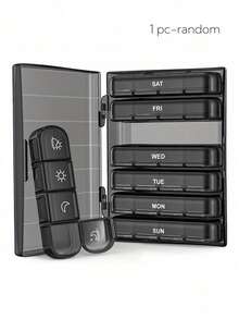 1/7pcs Weekly Pill Organizer, 4 Times A Day, Large Daily Pill Box, 7-Day Portable Travel, Light-Proof Pill Case For Fish Oil, Vitamins, Supplements, Medication - Black - View 6