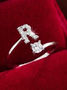 1pc 26-Letter Open Design Copper Zirconia Decorated Ring, Minimalist Style Versatile Index Finger Accessory For Women - Open Ring - View 28