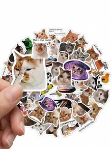 50/100pcs Cat MEME Stickers Laptop Handbook Phone Case Funny Decorative Decals,Backe To School - Multicolor - View 3