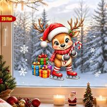 1/4pcs Cute Funny Reindeer Santa Hat Window Decals, Double-Sided Reusable PVC Static Adhesive Glass Stickers, Suitable For Living Room, Balcony, Bedroom, Christmas Home Decorations - Multicolor - View 4