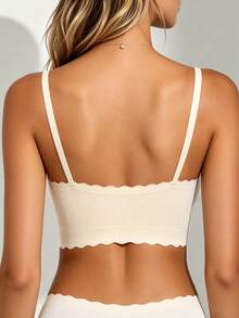 2pcs Women's Wavy Shell Edge Seamless Black/Nude Soft Breathable Wireless Support Comfortable Daily Bra - Multicolor - View 2
