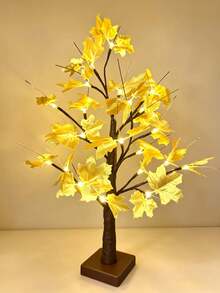 1PC/2pcs 24-Light Dual Gold Maple Tree LED Glowing Flower Lamp, USB & 3-Battery Dual Power Supply, Girly Desktop Night Light - Warm white light - View 10