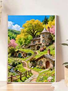 1pc Diamond Painting Kit, Healing Fairy Tale Country Cottage Diamond Art, Spring Blooming Greenery Handmade Rhinestone Decor Painting, Suitable For Living Room, Bedroom, Entryway Wall Decoration - round diamond - View 10