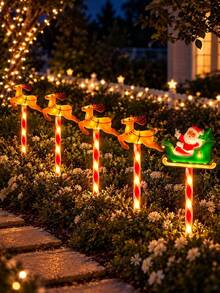 Christmas Solar Ground Lights, Santa Sleigh & Reindeer LED Pathway Lights, 8 Lighting Modes, Light Sensor, Auto On At Dusk, IP44 Waterproof Weather-Resistant, Candy Cane Garden Lawn Lights, Outdoor Christmas Yard Walkway Fence Holiday Party Decoration - Multicolor - View 7