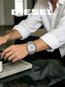 DIESEL DZ4203 Men's Chronograph Watch, Silver Stainless Steel Band White Dial Sports Watch - Silver - View 4