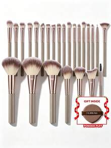 25pcs And 1pc Gift Makeup Brushes Set, Soft Dense Cosmetic Brushes For Foundation Powder Blush Eyeshadow Concealer Contour Highlight, Complete Face & Eye Makeup Brush Kit, Handles For Makeup Beginners And Daily & Party Makeup Application - Multicolor - View 1