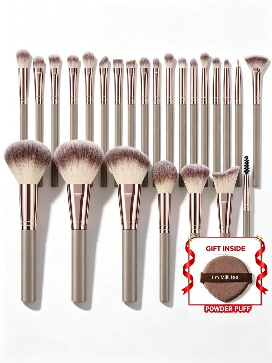 25pcs And 1pc Gift Makeup Brushes Set, Soft Dense Cosmetic Brushes For Foundation Powder Blush Eyeshadow Concealer Contour Highlight, Complete Face & Eye Makeup Brush Kit, Handles For Makeup Beginners And Daily & Party Makeup Application - Multicolor - View 1