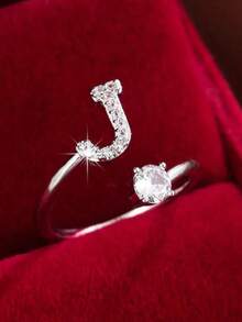 1pc 26-Letter Open Design Copper Zirconia Decorated Ring, Minimalist Style Versatile Index Finger Accessory For Women - Open Ring - View 36