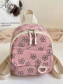 1PC New Corduroy Mini Backpack, Casual Minimalist Elegant, Zipper Design, Adjustable Shoulder Straps, Suitable For School, Daily Outings, Travel, Can Easily Hold Daily Essentials, Versatile Item For Girls, Suitable For Various Styles And Occasions - Multicolor - View 3