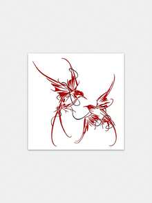 1pc Temporary Tattoo Sticker, Red Double Swallows Line Art Pattern, Realistic Tattoo Design, Suitable For Daily Wear, Bachelorette Party Favors, Music Festivals, Games, Graduation Gifts, Lasts 3-5 Days - Red - View 3