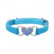 Heart-Shaped Flocked Cat Collar, Cat Collar With Elastic Band, Multi-Color Heart Flocked Rhinestone Collar - Multicolor - View 11