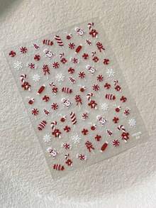 1 Lembar Stiker Kuku Natal, Desain Kue Jahe dengan Permen Tongkat dan Pita Timbul 3D, Dekorasi Seni Kuku Perekat Diri Musim Dingin - MultiWarna - View 11