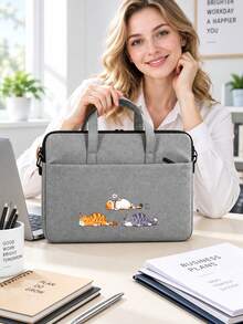 Laptop Bag, Compact Shoulder Bag With Accessory Compartments, Cat Print Design, Equipped With Detachable And Adjustable Shoulder Strap, Data Cable Storage, Fits In Suitcase, Laptop Protective Case, Briefcase, Document Storage Bag, Portable Commuter Bag, Suitable For Laptop And Tablet, Travel, Commute, Back To School, Halloween, Christmas Gift - Multicolor - View 6