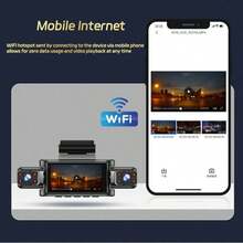 Wifi High-Definition 4-Lens Panoramic Dashcam, Low-Light Night Vision, 360° Panoramic Recording, 4-Camera Recording, Collision Sensor, Equipped With 64Gb Loop Recording, Mobile Phone Interconnection,Battery Capacity 150mAh - Dash Cam - View 11
