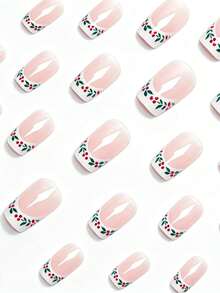 24pcs Medium Glossy Willow Leaf Pattern Pink Tone Press-On Nails, Removable And Reusable Nail Tips, Ready-To-Wear Nail Stickers For Travel, Party, Events And Outings, Boxed Set - Pink - View 8
