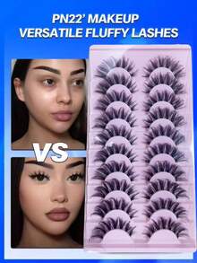 10 Pairs Cartoon Style Faux Mink Cat Eye False Eyelashes, Natural & Voluminous, Travel Essential Makeup Tool (PN22) Strip Lashes, Eyelashes, False Eyelashes, False Eyelashes - Black - View 4