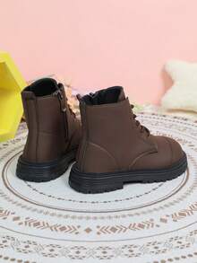 Autumn/Winter New Girls' All-Match Short Boots, Solid Color Minimalist Design, Side Zipper For Easy On/Off, Thick Sole Anti-Slip, Versatile For Daily School And Outings, Children's Boots - Brown - View 5