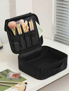 Large Capacity Professional Makeup Case, Compatible With Trolley Bag, Multifunctional One Shoulder & Double Shoulder Makeup Artist Cosmetic Storage Box, Beauty & Nail Art Organizer - Black - View 5
